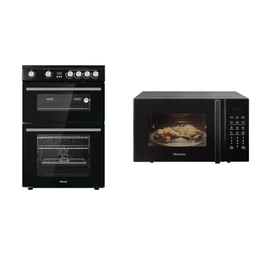 Image of Hisense HDE3211BBUK 60cm Electric Cooker with Ceramic Hob-Black, A Rated Double Oven & 900 Watt Microwave oven H25MOBS7HUK - Black, 25 Litre