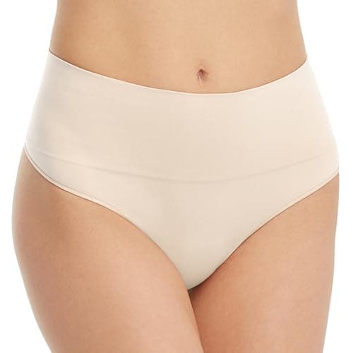 Image of Spanx SPANXshape Everyday Shaping Thong - Core Control Shapewear Underwear - Invisible Under Clothes - Seamless Design - Soft Nude - Large