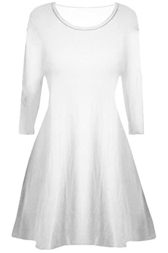 Image of Girls Plain Long Sleeves Flare Franki A Line Mini Skater Swing Dress Top Kid Colour: White - Size: 7-8 Years