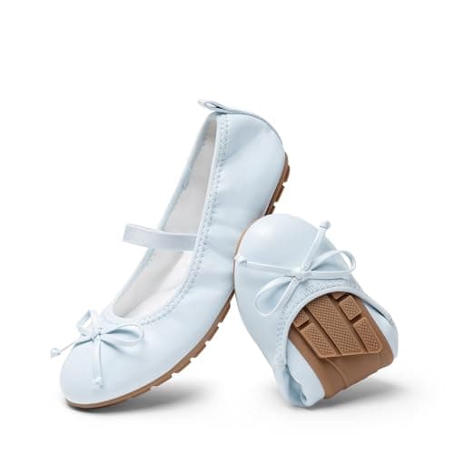 Image of DREAM PAIRS Girls Ballet Flats Mary Janes Dress Shoes for Wedding, Party Non-Slip Breathable Soft Sole,Size 13 Little Kid,Light Blue,KKUMFA2502