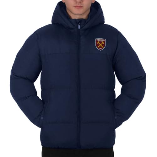 Image of West Ham United FC Mens Quilted Jacket Hooded Winter Coat Official Gift Navy Large