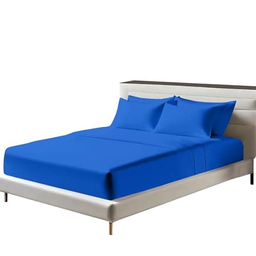 Image of Egyptian Cotton Fitted Sheets 25cm Deep Mattress Pocket 200 Thread Count Fitted Bed Sheet- Soft & Comfortable Bottom Sheet (Royal Blue, Double)