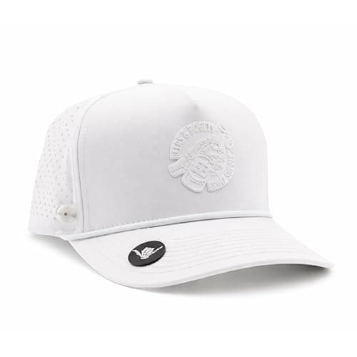 Image of BRIMZ Golf Performance Hat - Breathable Sweat & Water Resistant Golfing Snapback Cap with Tee Holder & Magnetic Brim - Double Sided Ball Marker & Tee Included (Beers & Bogeys - White)