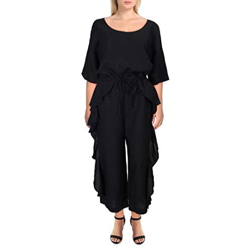 Image of French Connection Women's Black Lace and Sheer Fitted Straight Leg Jumpsuit - Black - Medium