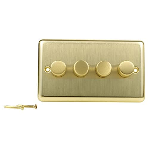 Image of Volex 4 Gang Light Dimmer Flush/Angled Switches Socket Toggles (Brushed Brass (Gold) Angled)
