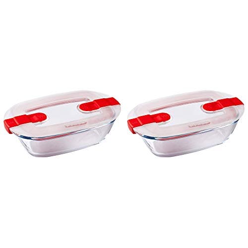 Image of Pyrex Microwave Safe Classic Rectangular Glass Dish with Vented Lid 0.4L Red (Pack of 2)