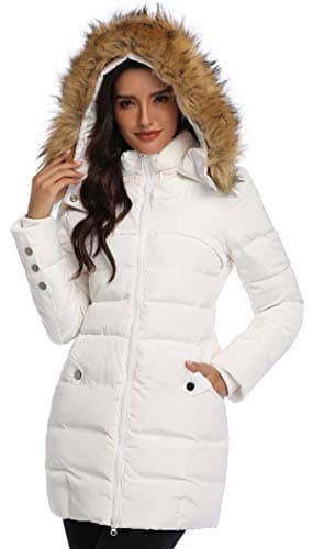Image of Epsion Women's Hooded Thickened Long Down Jacket Winter Down Parka Puffer Jacket, White, S