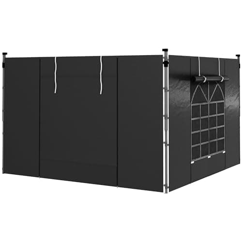 Image of Outsunny Gazebo Side Panels with Windows and Doors, for 3x3(m) or 3x6m Pop Up Gazebo, 2 Pack Sides Replacement, Black