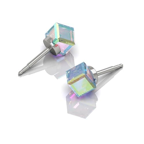 Image of Rainbow Colour Stud Earrings Hypoallergenic Stainless Steel - Cubic Zirconia
