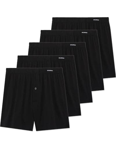 Image of FM London 5-pack Mens Boxers Loose Fit - Super Soft 100% Cotton Underwear Solid colours with Button Fly and Comfort Stretch Waistband Black 3XL
