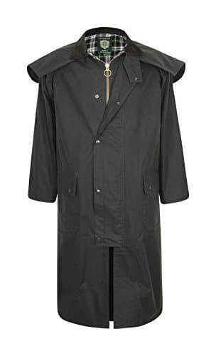 Image of Stockman Unisex Premium Quality Lined Waxed Cape Long Raincoat Made in UK (L, Olive Green)