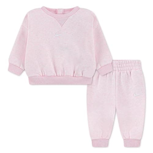 Image of Nike Baby Essential Fleece Crew Set, Pink Foam Heather, 3 Months