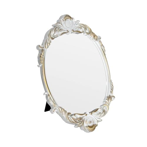 Image of Vintage Vanity Makeup Mirror,Decorative Baroque Table Standing Mirror (White)