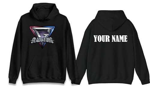Image of Custom Gladiators Hoodie with Personalised Name on Back, Unisex Pullover Hoodie, Gamer Style TV Show Sweatshirt, Team Gift Black
