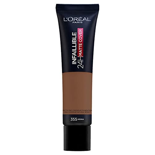 Image of L'Oreal Paris Foundation, Infallible Matte Cover 24hour 355 Sienna, Sweat-proof, Heat-proof, Transfer-proof and Water-proof, SPF 18, 30 ml