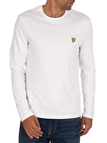 Image of Lyle & Scott Men's Crew Neck Plain Long Sleeve T-Shirt, White), X-Large)
