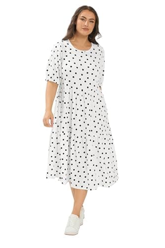 Image of Yours Curve Polka Dot Tiered Maxi Dress - Women's - Plus Size Curve White