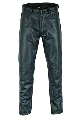 Image of Texpeed Mens Leather Casual Motorcycle Motorbike Biker Pants - with CE Armour (EN 1621-1) Protection - Black - M