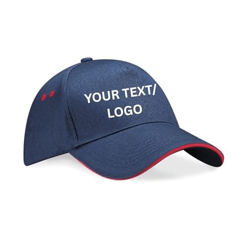 Image of sloganitto Personalised Embroidered 5 Panel Cap Custom Logo Text Baseball Cap Cotton Drill Hat Adjustable Strap Workwear Uniform Outdoor Sports One Size UK Gifts