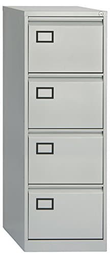 Image of Office Hippo Bisley Filing Cabinet, Heavy Duty Contract Steel Cabinet With Anti-Tilt Mechanism. 4 Lockable Drawers For A4 & Foolscap Hanging Files. Ready Assembled 62.2D x 47W x 132.1H cm (Goose Grey)