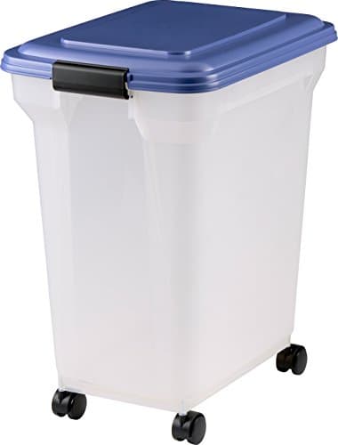 Image of 45 Litre Airtight Clear Plastic Storage Food Dry Pet Catering Bin Container incl Wheels - Hinged Lid Catering Scoop Provided 15 Kilogram Load Capacity