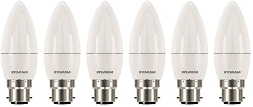 Image of SYLVANIA Candle LED Light Bulbs, Frosted, B22, 8W, 806 Lumens, 60W Equivalent, Warm White 2700K - 6 Pack