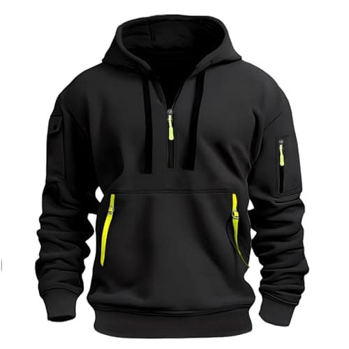 Image of LBL Men's Hoodies Casual Pullover Hooded Sweatshirt Long Sleeve Quarter Zip Hoody Tops With Kangaroo Pocket APH055 Black XXL