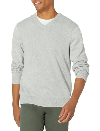 Image of Amazon Essentials Men's V-Neck Sweater (Available in Big & Tall), Light Grey Heather, Large
