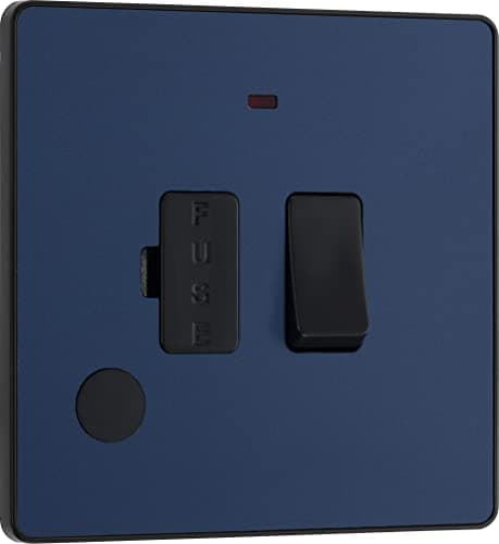 Image of BG Electrical Switched Fused Connection Unit with LED Power Indicator and Flex Outlet, Fused Spur Switch, Double Pole, Screwless Front Plate, Round Edges, Evolve, Matt Blue, 13A, PCDDB52B