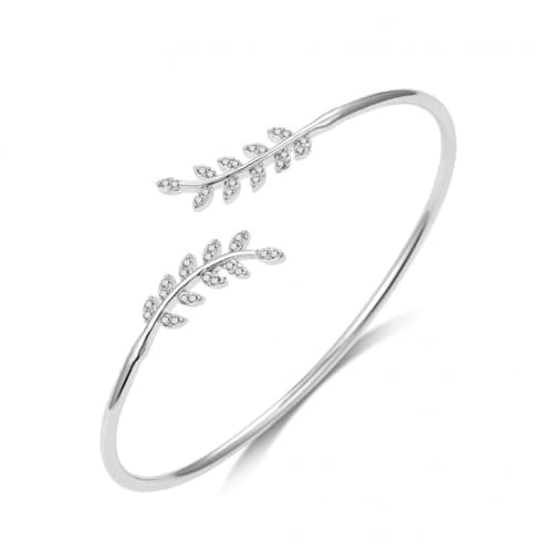 Image of Philip Jones Silver Plated Leaf Bangle Created with Zircondia® Crystals