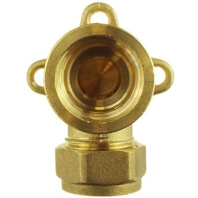 Image of Brass Wall Plate Elbow 22mm x 3/4" BSP Female - Heavy-Duty Compression Fitting for Copper Pipe, Wall-Mounted Tap, Valve and Plumbing Connection - for Outdoor Tap, Heating, Water Supply Installations