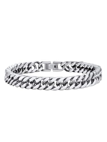Image of PROSTEEL Bracelet for Men Silver Chain Stainless Steel Cuban Curb Link Bracelets Chunky Heavy Jewellery for Boys Teen 8mm 19cm