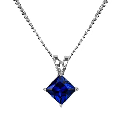 Image of 5mm Princess Cut Lab Created Blue Sapphire Gemstone 925 Sterling Silver Pendant + Chain/Necklace (18 Inch Long Chain)