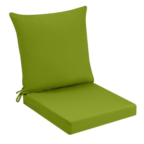 Image of PRIMEPATIO Outdoor Garden Chair Cushion with Backrest, 7cm Thick Waterproof Patio Seat Pad with Removable Cover, Patio Furniture Cushion with Ties for Sofa Chairs, 50 x 50cm, Green