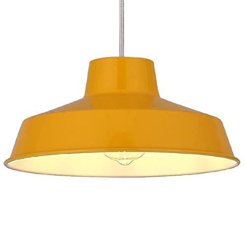 Image of Mustard Yellow Painted Metal Vintage None Electric Pendant Light Shade | 30cm Diameter | Easy Fit Retro Ceiling Light | White Inner | Includes Shade Reducing Ring to Fit All Types of Lampholders