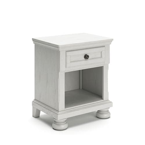 Image of Signature Design by Ashley Robbinsdale Coastal One-Drawer Nightstand with Cubby Storage, White