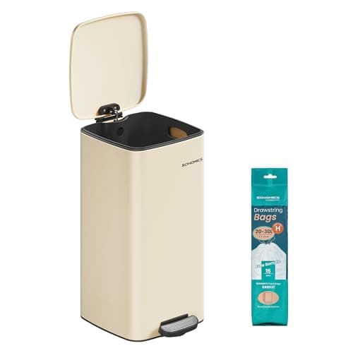 Image of SONGMICS Kitchen Bin, 8-Gallon (30 L) Trash Bin, Stainless Steel Pedal Bin, with Inner Bucket, Soft Close and Stays Open, Sand Beige LTB593A02