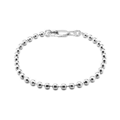 Image of LeCalla 925 Sterling Silver Italian Handmade 4 MM Bead Ball Strand Chain Bracelet for Teen and Women 6.5 Inches