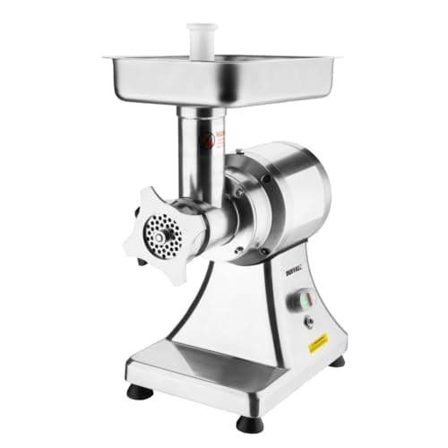 Image of Buffalo 550W Heavy Duty Meat Mincer Size 12, Silver, Aluminium & Stainless Steel, Output: up to 130 kg/hour - Includes 6 & 8 mm Perforated Plates, Feeder Pan, Pusher & Sausage Tube - CH133