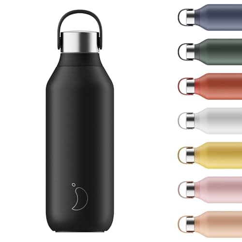 Image of Chilly's Series 2 Bottle - Stainless Steel Thermal Bottles with Double Wall Vacuum, Soft Collar & Carry Loop - Abyss Black, 500ml