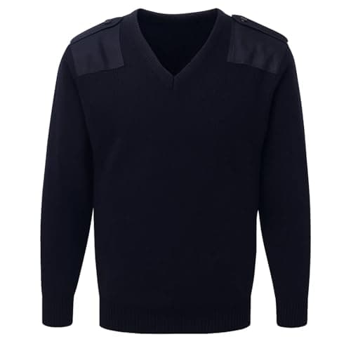 Image of Maan Store Men’s Security Jumper Sweater Ribbed Knit, Reinforced Shoulder Patches & Epaulettes Uniform Workwear (UK, Alpha, XXL, Regular, Regular, V/N Navy)