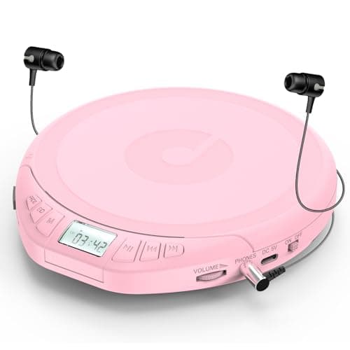 Image of Gueray CD Player Portable with Earphones Portable CD Players for Car with Anti-Skip Shockproof Personal CD-Player with LCD Display Support PROG Memory Function Repeat Playback Sound Effet Pink