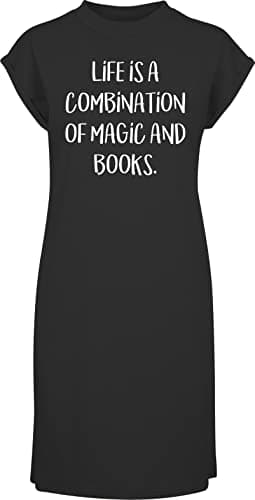 Image of Hippowarehouse Life is A Combination of Magic and Books t-Shirt Dress Women's Adults Nightie Nightdress Black