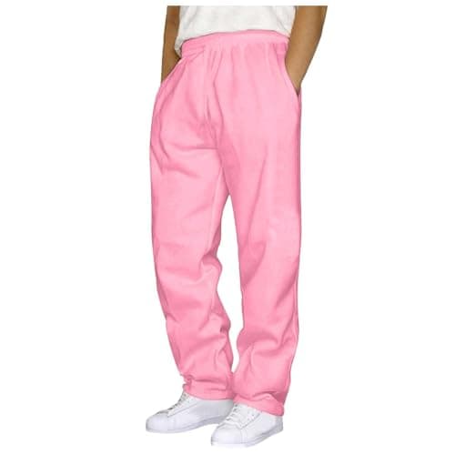 Image of DGHM Mens Track Suit Bottoms Joggers Straight Leg Sweatpants Open Bottom Lounge with Pockets Mens Casual Trousers Men's Plain Jogging Bottoms Yoga Gym Sports Trousers(Pink,M)