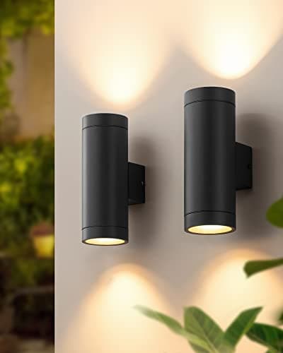Image of EDISHINE Up Down Outside Lights, Waterproof Up and Down Lights Outdoor IP44, Outdoor Wall Light, Weather Resistant, Outside House Light for Front Door, Garage, Garden, 2 Pack