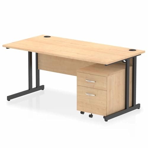 Image of Mr Office Impulse Straight Desk, Black Cantilever Leg - With 2 Drawer Mobile Pedestal, Maple, 1600
