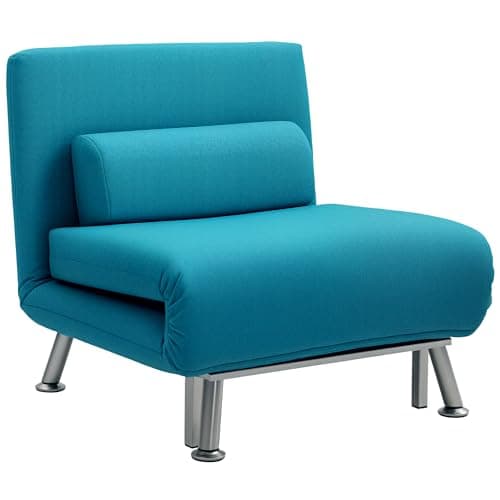 Image of HOMCOM Single Sofa Chair Bed, Linen Fabric 3-in-1 Convertible Sleeper Chair with 5-Position Adjustable Backrest, 75cm Wide Seat, Pillow for Living Room, Bedroom, Dark Blue