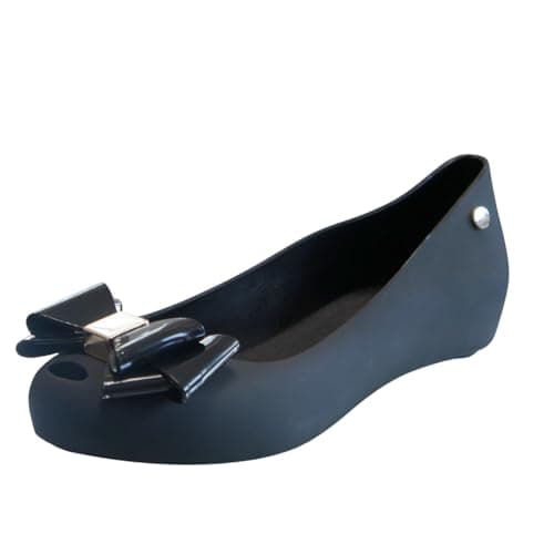 Image of IVACHY Womens Jelly Ballet Shoes, Bow Details Slip-On Flats, Comfy Ladies Casual Wear Every-Day Closed Toe Ballerina Pumps Black