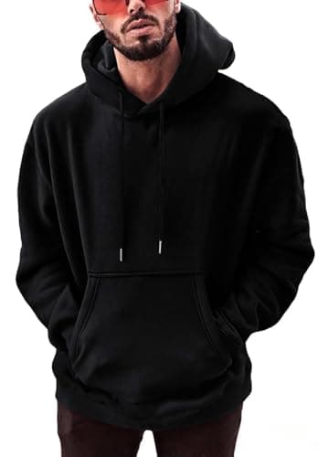 Image of Runcati Mens Hoodies Pullover Long Sleeve Casual Loose Fit Sweatshirts Fashion Drawstring Gym Hooded Shirt with Kangaroo Pocket Black XXL