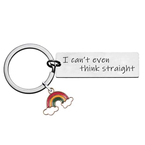 Image of Tihnvk Funny Gay Keychain Gifts for Lesbians Gifts for LGBT Gift Gay Pride I Can't Even Think Straight Keyring Valentines Day Gift for Lesbian